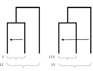 Figure 1.5 Scheme of Casola and Hahn simulation conditions. Each tip represents one paralog and the gene tree consists of two rounds of duplication events