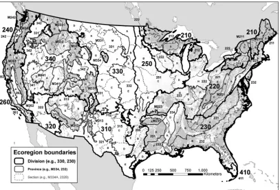 Figure 1.Boundaries for the USDA Forest Service hierarchical system of ecoregions for divisions, provinces, and sections