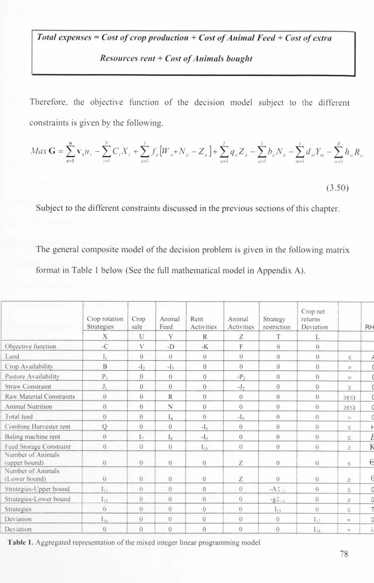 Table I. Aggregated representation of the mixed integer linear programming model