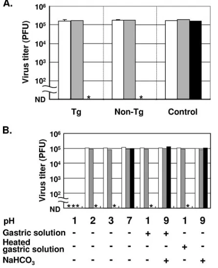 FIG. 2. Effect of passage through gastric contents on the virus titerafter intragastric inoculation of mice with PV