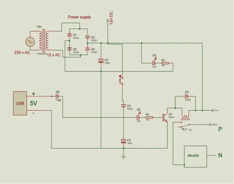 Fig 3.1: Circuit diagram of automatic USB controlled power switch 