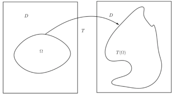 Figure 2.1: Admissible transformation T : D → D 2.3.3 Compositions of Sobolev functions with flows