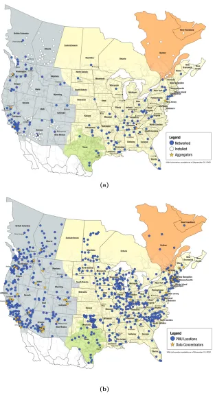 Figure 1.1:PMUs in the United States (a) 2009 [2] (b) 2012 [2]
