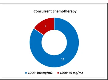 Figure 14: A Doughnut pie chart depicting two different schedules of concurrent Cisplatin(CDDP) and number of patients in each
