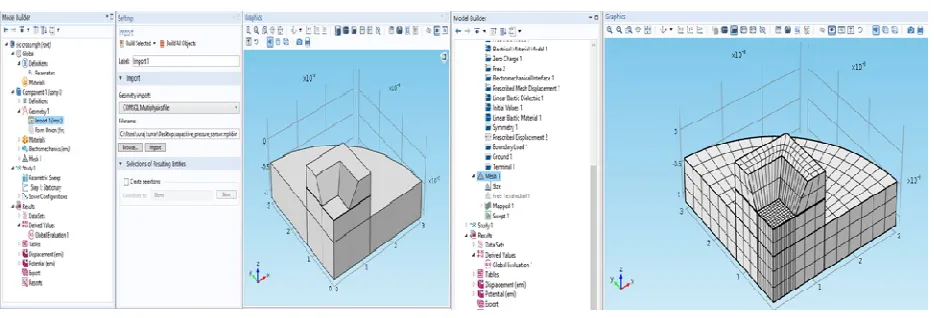 Fig 3: Creating the Capacitive Pressure Sensor Model    Fig 4:Meshing (mapped) 