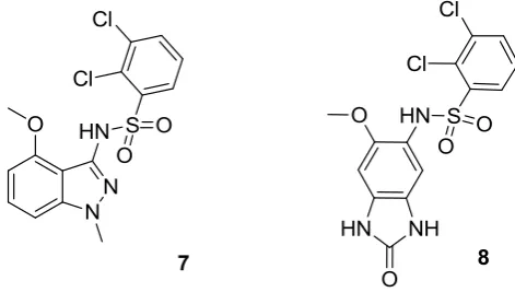 Figure 2  Initial indazole (7) and benzimidazolone (8) hits 