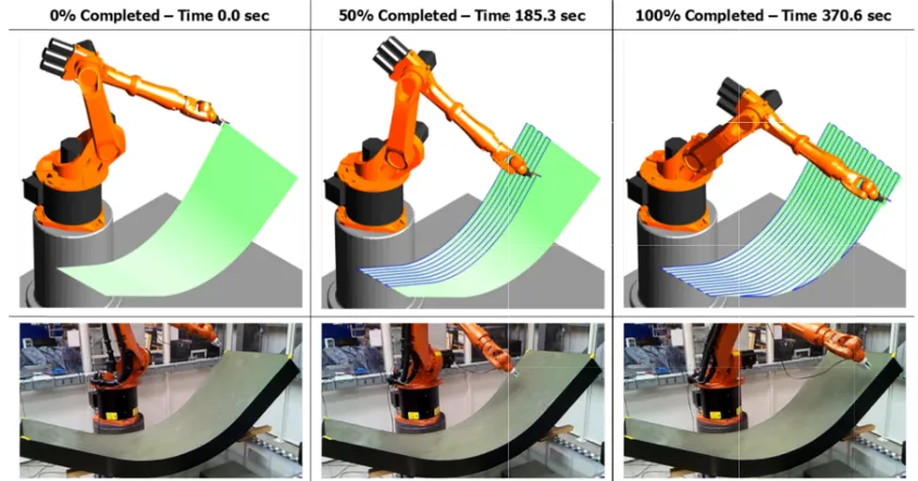 FIGURE 4. Snapshots of Snapshots of the simulation video and of the real inspection toolthe simulation video and of the real inspection toolthe simulation video and of the real inspection toolthe simulation video and of the real inspection toolthe simulati