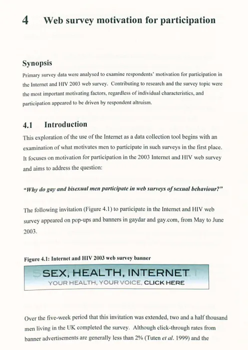 Figure 4.1: Internet and HIV 2003 web survey banner 