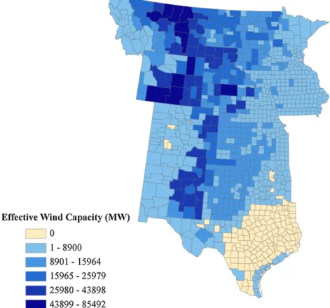 Fig. 3. Technical resource potential for wind capacity (Power Class 3–7, MW).