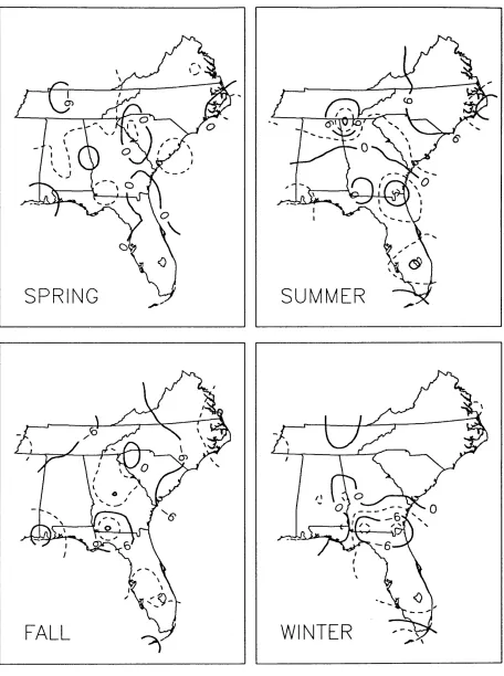 Fig. 22: Difference in the Southeast between the number of events in seasons with high NAO and those with low values