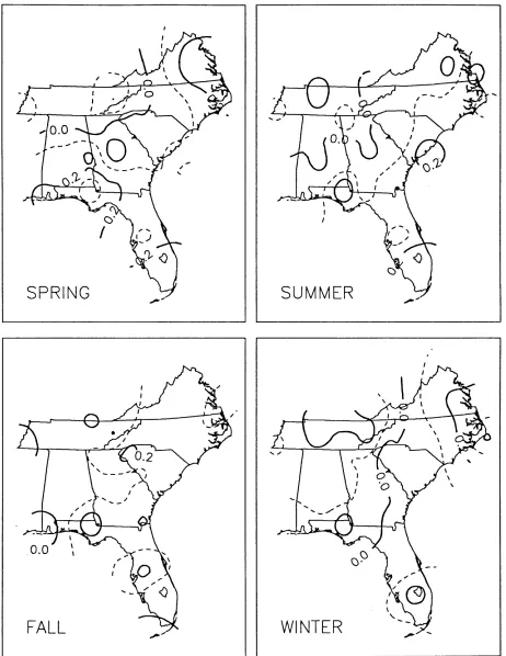 Fig. 23: 95% amount of precipitation per event Correlation coefficients of the relationship between PNA and the average in the Southeast