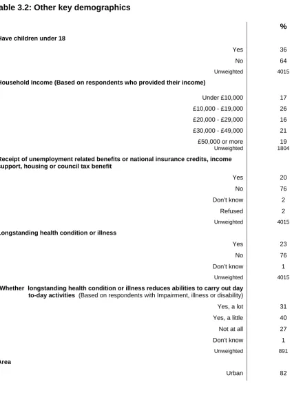 Table 3.2: Other key demographics 