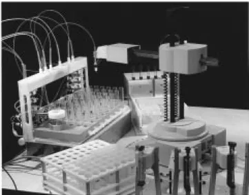 Figure 8. Chiron’s equimolar mixture synthesizer. The first version of this synthesizer 58 was built in 1990 in order to make peptide libraries
