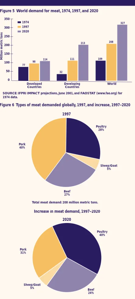 Figure 5  World demand for meat, 1974, 1997, and 2020 