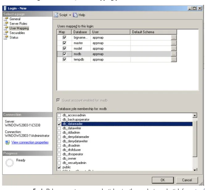 Figure 2. MS SQL user mapping permissions