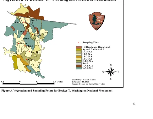 Figure 3. Vegetation and Sampling Points for Booker T. Washington National Monument 