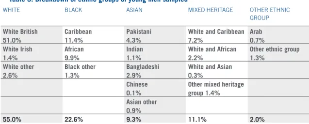 Table 3: Breakdown of ethnic groups of young men sampled