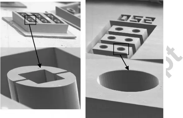 Fig. XII: SEM image of notched cylinder and hole structures forming both mechanical and microfluidic  interconnects [24] (used with permission)  