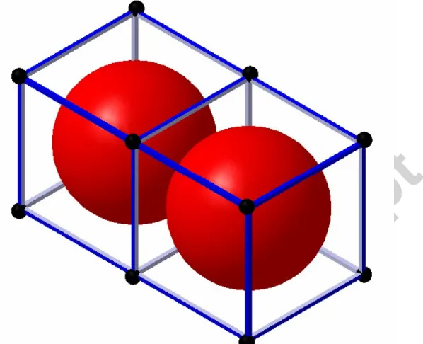 Fig. XV: Two inflatable cells (red) inside discretisation cubes made out of beam elements (blue) in-between  nodes (black)  