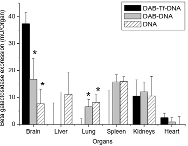 Figure 11. Biodistribution of gene expression after a single intravenous administration of DAB-Tf and DAB dendriplexes (50 µg DNA administered)