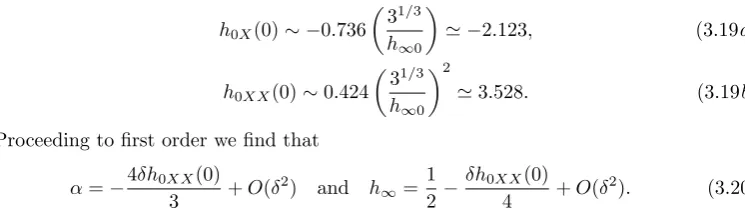 Figure 5 shows the far-ﬁeld ﬁlm height, hpressure,§pProvided that the value of3.1. In the limit ⩽crit0∞, plotted as a function of the prescribed p0, for various values of δ calculated using the numerical method described in δ → 0 the bounded solutions appr