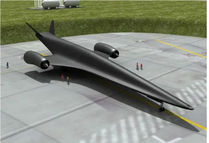 Figure 1: The CFASTT-1 Reusable Launch Vehicle during ground-hold operations.(Original graphic by Adrian Mann.)