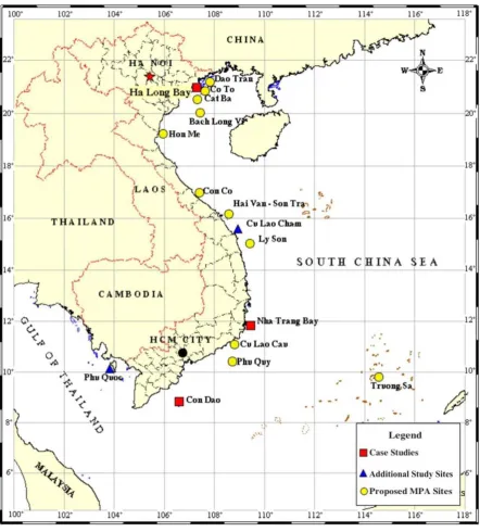 Figure 1.1: Locations of case studies and other proposed MPAs in Vietnam. 