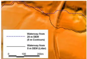 Figure 10.  Overall waterways derived from 20m DEM resized to 30m, 50m and 75m and 100m DEMs 
