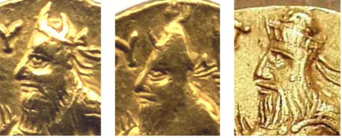 Figure 2: A Kanishka year 1 dinar with Helios reverse and pointed crown 