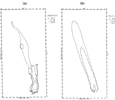 Figure 2-10 Comparison of DELFIC fallout field to observed nuclear detonation (a) observed fallout field of J