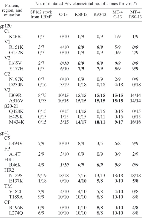 FIG. 2. Replication in MT-4 cell line of SF162 variants propagatedin PBMC with and without RANTES