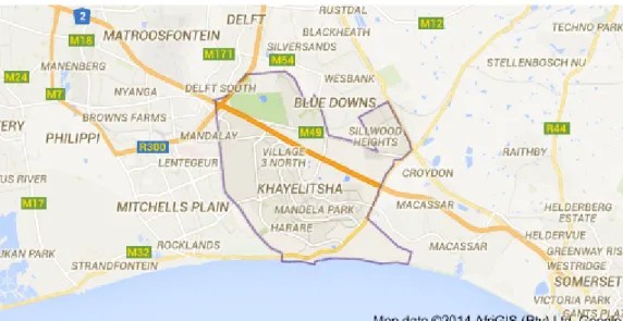 Figure 1:  Map of Khayelitsha (Source: Adapted from Google map) . 