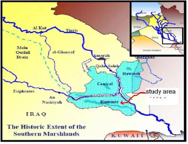 Figure (1): the Historic Extent of the Southern Marshlands [5]. 