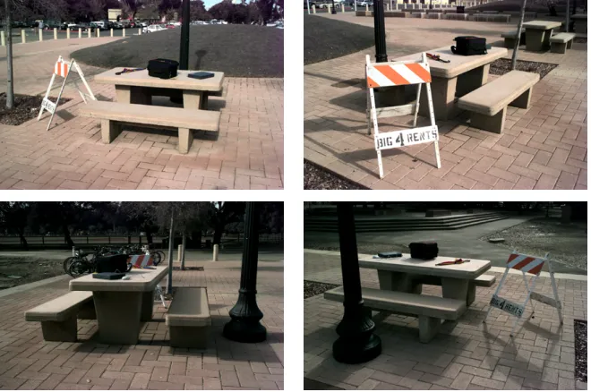 Fig. 10. New views projected from reconstructions of the bench scene. The image on the leftwas created with Space Carving