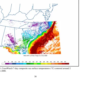Figure 2.1. CoastWatch 7-day composite sea surface temperatures (°C) centered around 2  December 2000