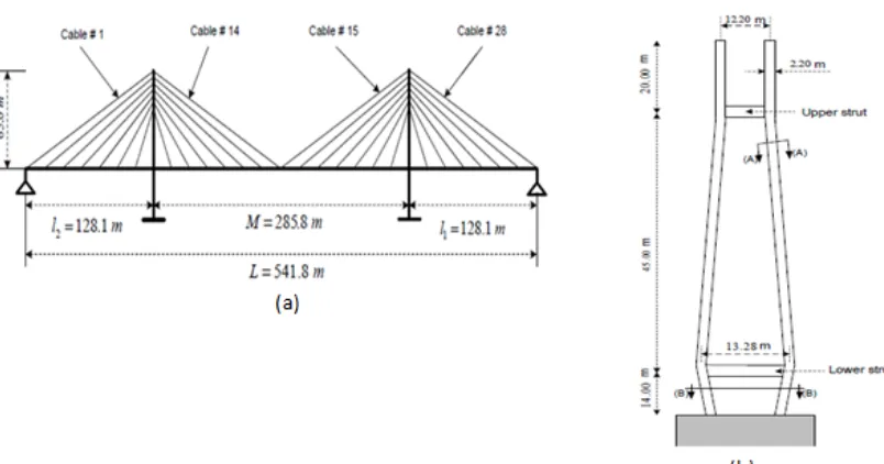 Fig 2.2: (a) cross section of bridge pylon & (b) cross section at mid span of cable stayed bridge model