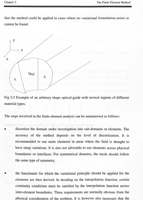 Fig 2.2 Example of an arbitrary shape optical guide with several regions of different 