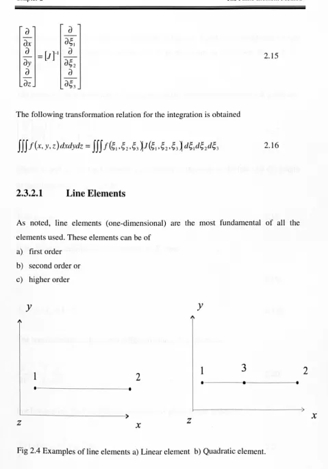 Fig 2.4 Examples of line elements a) Linear element b) Quadratic element. 