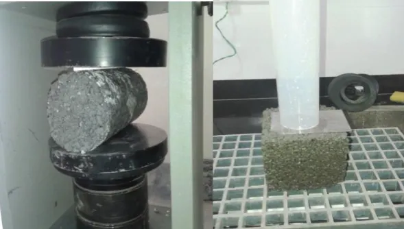 Fig 2 (a) Compressive strength and flexure strength testing of Pervious sample 