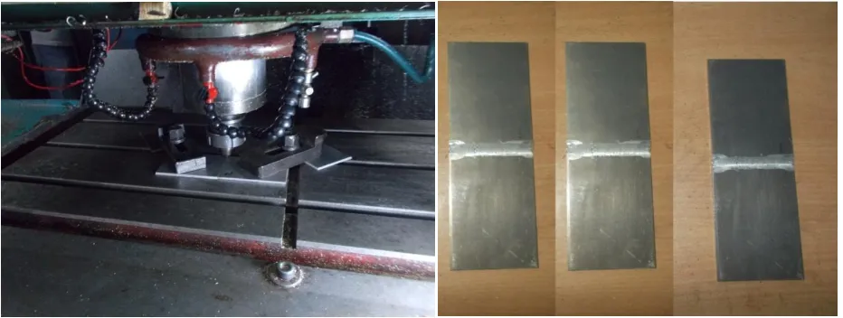 Figure 2 Experimental set up and weld pieces   