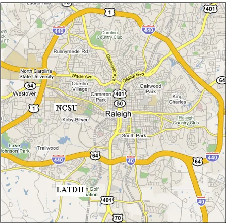 Figure 2-1 Locations of LATDU and NCSU 