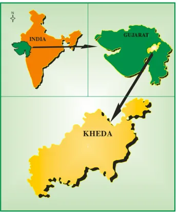 Figure 1. Location map of study area, Kheda district of Gujarat state in India  