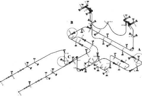 Figure 2 Isometric view of a subsystem indication the piping supports 