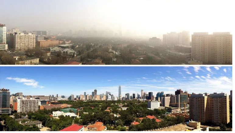 Figure 6. Example of photochemical smog (top) in California compared with a clear day(bottom)