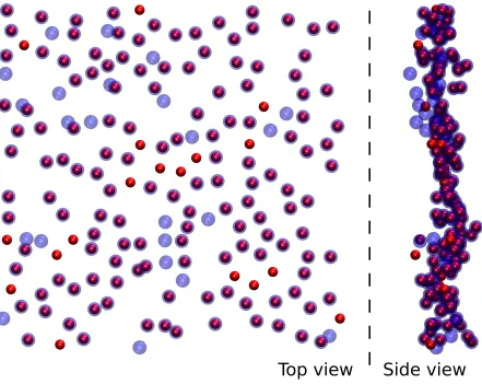FIG. 4: Water surface oxygen atoms in the H2O/CCl4 system in one simulation snapshot as rec-