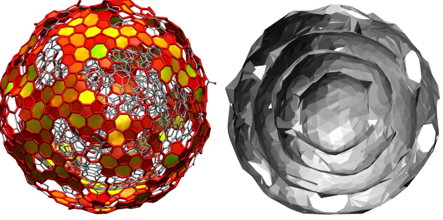 FIG. 8: The SI1 soot model57 represented in section (right, triangulated surface) and in whole