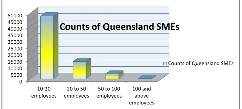 Figure 1.1 Counts of Queensland SMEs developed for this research from information from the Australian Bureau of Statistics (2007, 2012) 