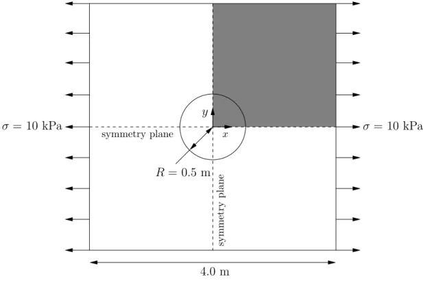 Figure 2.15: Geometry of the plate with a hole.