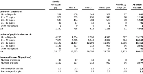 Table 2: Infant classes by year group, 2011 