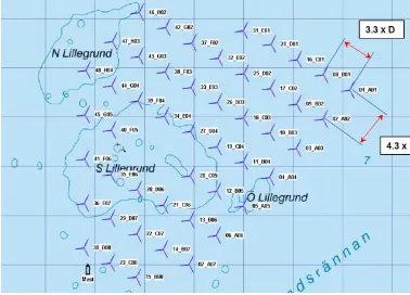 Figure 1 [1].  Layout of Lillgrund wind farm  
